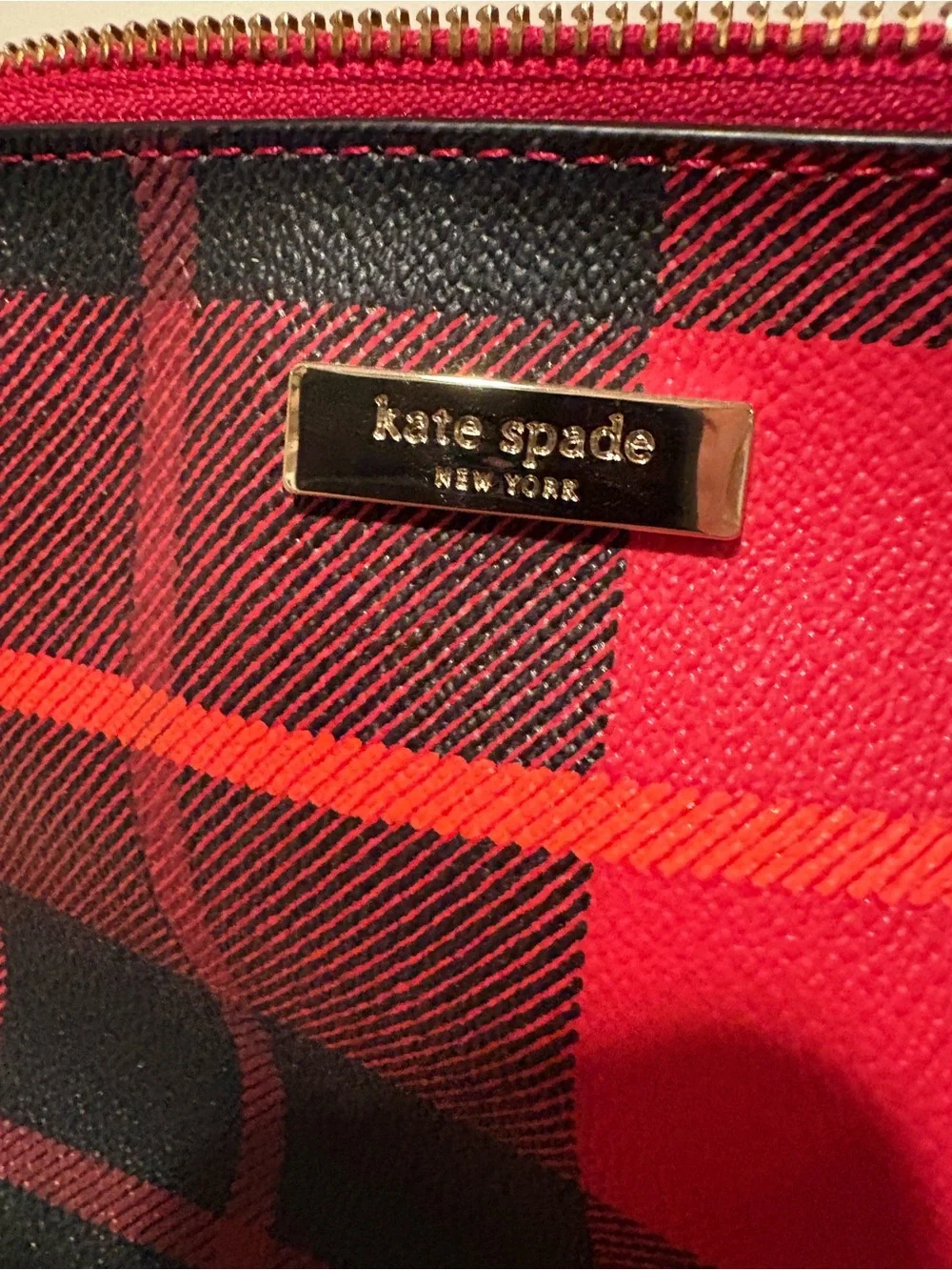 kate spade Red and Black Plaid Crossbody Bag with Black Strap